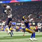 New England Patriots CB Stephon Gilmore intercepts Los Angeles Rams QB Jared Goff in Super Bowl LIII